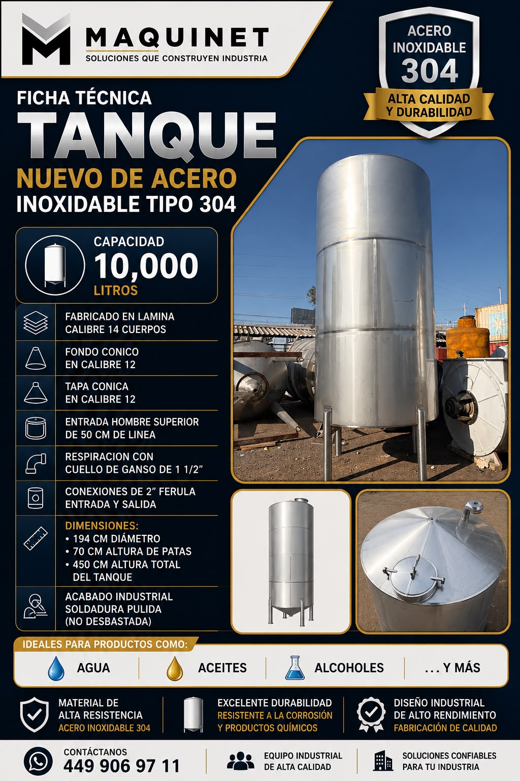 TANQUE DE ACERO INOXIDABLE TIPO 304 CON CAPACIDAD DE 10,000 LITROS - Imagen 9