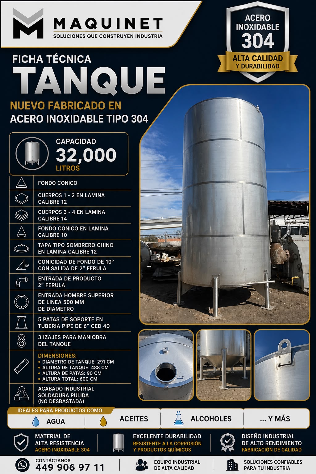 TANQUE NUEVO FABRICADO EN ACERO INOXIDABLE TIPO 304 CON CAPACIDAD DE 32 000 LITROS - Imagen 8